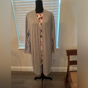 Cuddl Duds long open ribbed grey cardigan sweater with side pockets XL 1…
